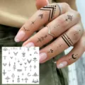 Y2K Minimalist Finger Temporary Tattoo Stickers Geometric Lotus Moon Waterproof Skin Art - Lotus Star Moon Geometry Pattern(HA161) / 8x8cm