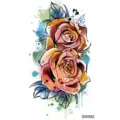 Autocollant de tatouage temporaire de rose aquarelle colorée art corporel conception. - SW582 / 9.8x5.8cm