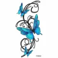 Blue butterfly and black vine temporary tattoo sticker for body art decoration skin display - Blue Butterfly Black Vine Style (FO043) / 15x7CM
