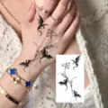 Temporary dragon flower tattoo sticker, waterproof body art for hand and finger styling. - HS105 / 9.8x5.8cm