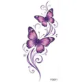 Purple butterfly temporary tattoo sticker with elegant swirling vine design, stylish art. - Purple Butterfly Vine Style (FO011) / 15x7CM