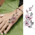 Autocollant de tatouage temporaire floral à transfert d'eau pour main, design fleur rose. - HS136