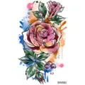 Autocollant de tatouage temporaire rose florale aquarelle colorée art corporel pour femmes - SW583 / 9.8x5.8cm