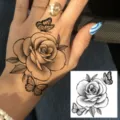 Temporary black rose butterfly tattoo sticker for hand, waterproof and realistic. - HA206 / 8x8cm