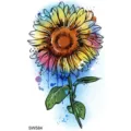 Autocollant de tatouage temporaire tournesol aquarelle coloré pour main et cou, art corporel floral. - SW584 / 9.8x5.8cm