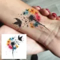 Watercolor dandelion and butterfly temporary tattoo sticker for arm and wrist body art style. - HA221 / 8x8cm