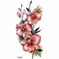 Temporary floral tattoo sticker pink flower body art waterproof long lasting wrist leg design - Pink Floral Style (FO048) / 15x7CM