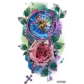 Autocollant de tatouage boussole rose aquarelle coloré, art corporel élégant pour le cou. - SW586 / 9.8x5.8cm