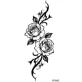 Black Rose Temporary Tattoo Sticker Floral Vine Body Art Design for Arm Leg Wrist SKU - Twin Roses Thorns Style (FO002) / 15x7CM