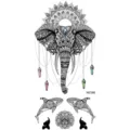 Foglio di adesivi per tatuaggi temporanei con intricati disegni mandala di elefanti e delfini. - MZ386