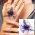 Waterproof purple watercolor flower temporary tattoo sticker for hand and finger, stylish body art. - HA225 / 8x8cm