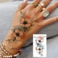 Autocollant de tatouage temporaire floral pour le dos de la main, art corporel aquarelle. - HS158