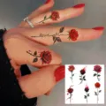 Rose branch temporary tattoos for fingers, waterproof floral tattoo stickers for women. - HA233 / 8x8cm