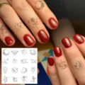 Fine line temporary finger tattoo sticker Y2K aesthetic floral celestial body art decals - Fine Line Star Moon Rose Pattern(HA179) / 8x8cm