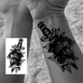 Chicano Panther Dagger Temporary Tattoo Sticker Waterproof Body Art Black White Variant - HS146 / 9.8x5.8cm