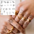 Y2K ocean theme finger temporary tattoo stickers, cute black line body art style. - Marine Life Line Pattern(HA181) / 8x8cm
