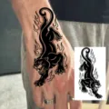 Chicano style black panther temporary tattoo sticker with flame design for hand and body art. - HS147 / 9.8x5.8cm