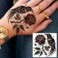 Temporary tattoo sticker vintage crow rose dark aesthetic body art hand tattoo sheet 1pc - HA250 / 8x8cm