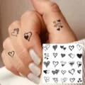 Y2K finger temporary tattoo sticker set, minimalist black heart waterproof body art design. - Hand-Drawn Heart Pattern(HA210) / 8x8cm