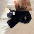 Thick warm solid color knitted scarf for women, cozy winter wool blend neckerchief accessory. - Navy Blue