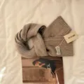 Cozy winter cable-knit wool blend scarf in solid khaki color, soft and warm for daily wear. - Camel