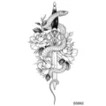 Temporary tattoo sticker with snake and dagger design, black white line art style for body. - Snake Floral Pattern (SS892) / 9.8x5.8cm