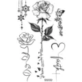 Foglio di adesivo per tatuaggio temporaneo rosa nero e bianco, design d'arte corporea. - SS332