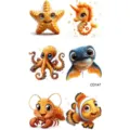 Adesivi per tatuaggi temporanei a trasferimento d'acqua con simpatici animali marini. - CD147 / 12x6.8cm