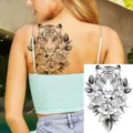 Autoadesivo del tatuaggio temporaneo tigre e fiori impermeabile per schiena e braccio - LZ167