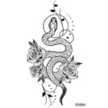 Black snake rose temporary tattoo sticker, minimalist line art transfer design for hand neck. - Snake Floral Pattern (SS894) / 9.8x5.8cm