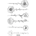 Foglio di tatuaggio temporaneo floreale a linee nere minimaliste con elegante scrittura corsiva. - SS335