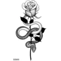 Minimalist snake and rose temporary tattoo sticker in black line art design for body. - Snake Floral Pattern (SS895) / 9.8x5.8cm