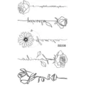Foglio di adesivi per tatuaggi temporanei rosa margherita con line art minimalista. - SS336