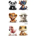 Set di adesivi per tatuaggi temporanei di animali cartone animato, panda e leone. - CD150 / 12x6.8cm