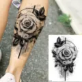 Adesivo per tatuaggio temporaneo rosa nera con linee geometriche per gamba e braccio. - LZ240