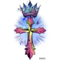 Autocollant de tatouage temporaire croix couronne colorée art corporel mode sticker - SW242