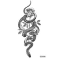 Water transfer tattoo sticker featuring a snake and rose design, black and white sketch style for body art. - Snake Floral Pattern (SS898) / 9.8x5.8cm
