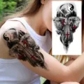 Adesivo tatuaggio temporaneo per braccio e gamba con elefante e montagna e croci rosse. - XZ151 (Elefante Tai Chi)