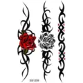 Pegatina de tatuaje temporal rosa tribal genial, arte corporal de transferencia negro y rojo. - Totem de Rosa Rojo y Negro(SS1259)