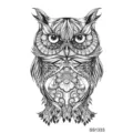 Sticker de tatouage de hibou en noir et blanc avec un design de mandala artistique. - SS1333