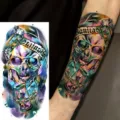 Waterproof watercolor skull hourglass temporary tattoo sticker for arm and leg use. - WZ027 / 19.5x9.5cm