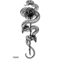 Black snake rose temporary tattoo sticker for neck and hand, waterproof body art transfer. - Snake Floral Pattern (SS899) / 9.8x5.8cm