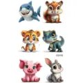 Set variante di adesivi per tatuaggi temporanei di animali cartoni animati carini. - CD153 / 12x6.8cm