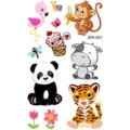 Simpatico foglio di tatuaggi temporanei animali per mano e collo, arte corporea colorata. - SW041 Animali dei Cartoni Animati / 9.8x5.8cm