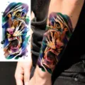 Waterproof temporary tattoo sticker featuring a vibrant watercolor roaring tiger design for arms. - WZ028 / 19.5x9.5cm
