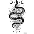 Black and white snake flower tattoo sticker, mystical crescent moon and star design, body art. - Snake Floral Pattern (SS900) / 9.8x5.8cm