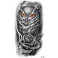 Adesivo di tatuaggio temporaneo con design realistico di gufo e rosa nera per braccio o gamba. - XZ166 (Gufo Rosa)