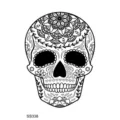 Autocollant de tatouage temporaire crâne noir et blanc avec motif floral mandala. - SS338