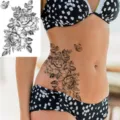 Set di adesivi per tatuaggi temporanei con rose in bianco e nero e motivi di farfalle. - LZ243