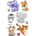 Simpatici tatuaggi temporanei di animali con koala, volpe, tigre, elefante e pinguino. - SW043 Animali dei Cartoni Animati / 9.8x5.8cm